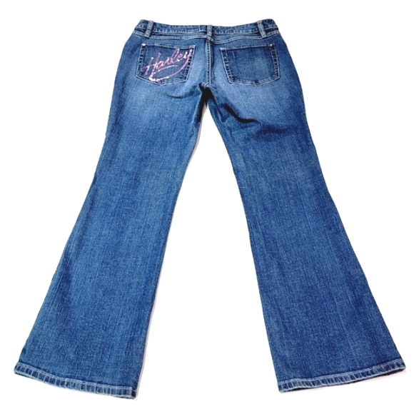HARLEY-DAVIDSON ♡ Sweet Pink Accent Embellished Bling HARLEY Blue Jeans 10 - Picture 8 of 16